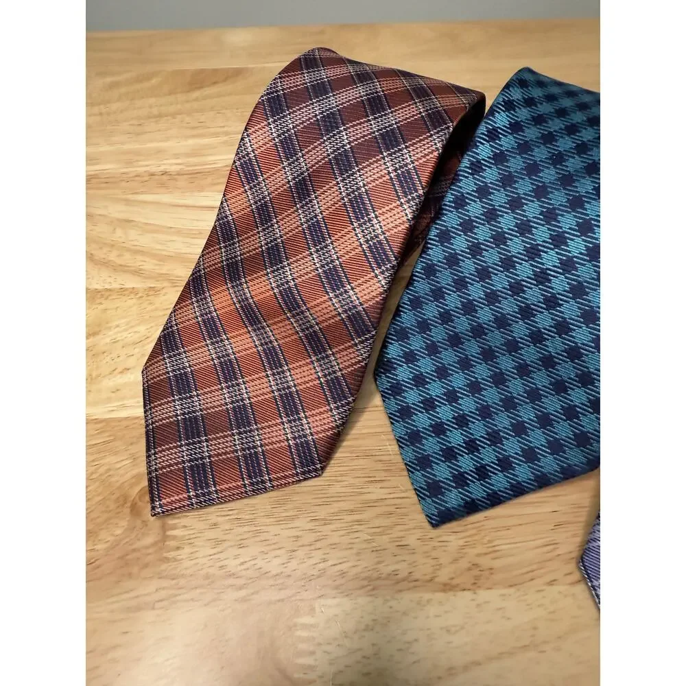 Set of 3 IZOD Men's Silk Neck Ties Purple Teal and Orange Plaids JL